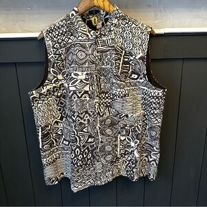 CJ Banks 2X Multi Modern Abstract Cotton Embroidered Pattern Vest Zip‎ Front